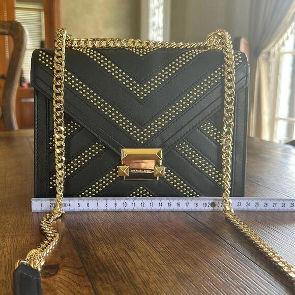 Michael Kors | Whitney Black & Gold Studded Shoulder Bag | NWOT | 0762 - Picture 2 of 9